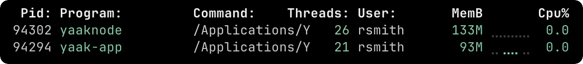 Yaak memory usage ~230mB