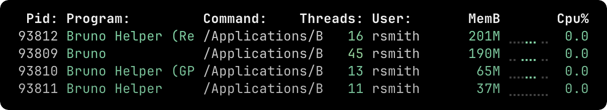 Bruno memory usage ~500mB